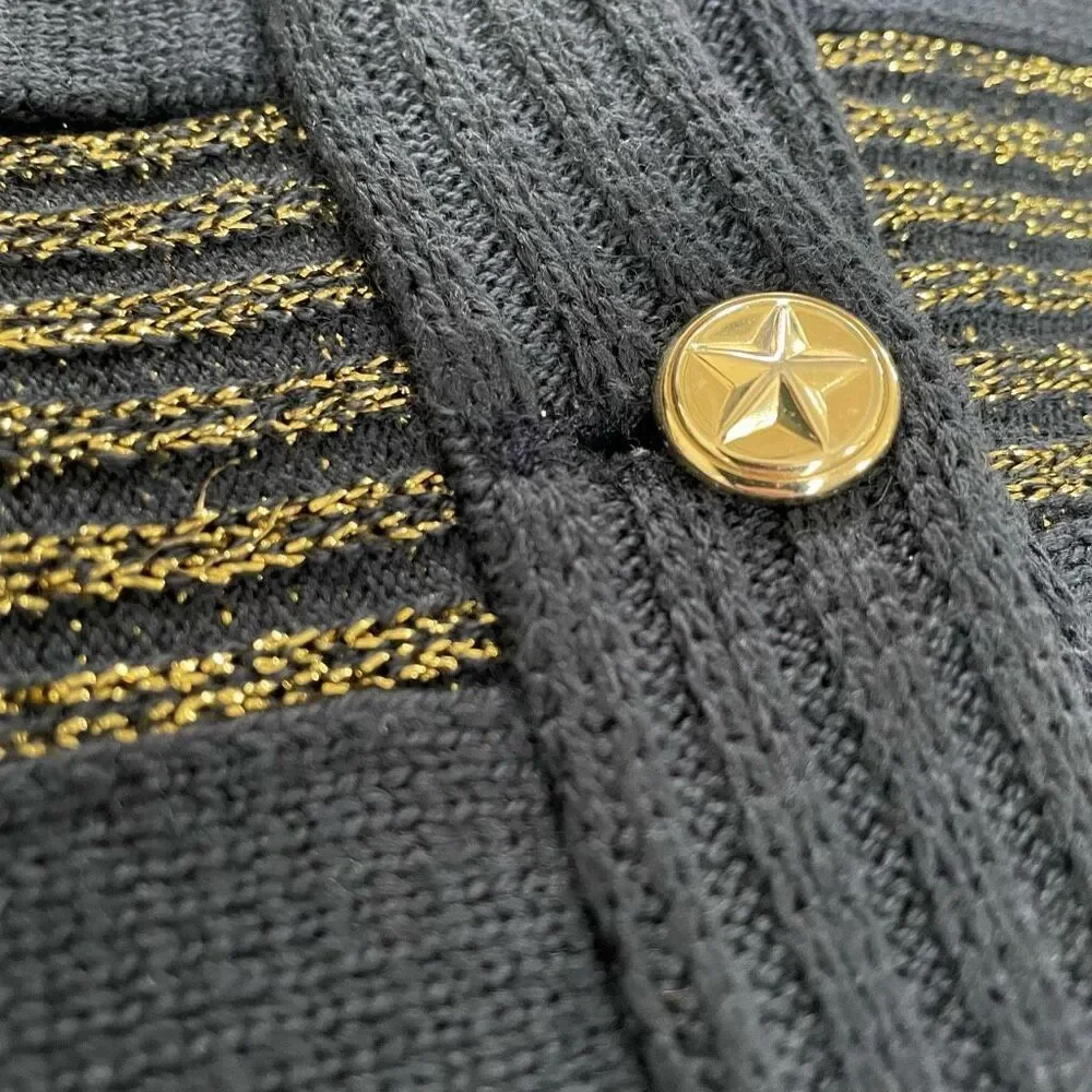 Barra of Italy Wool Blend Navy Blue Metallic Gold Military Style Button Cardigan